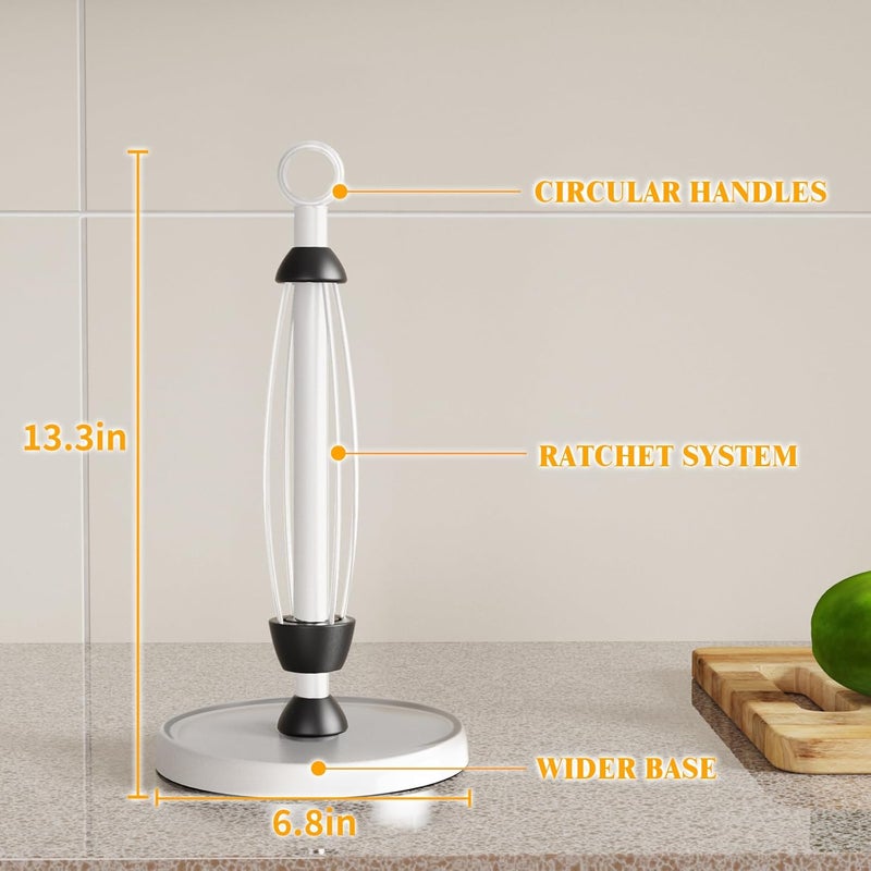HZE White Paper Towel Holder Countertop, White Kitchen Accessories Decor, One-Handed Tear, Stainless Steel, Weighted Base, Paper Towel Holder Stand with Ratchet System for Kitchen Farmhouse Essentials - Image 4